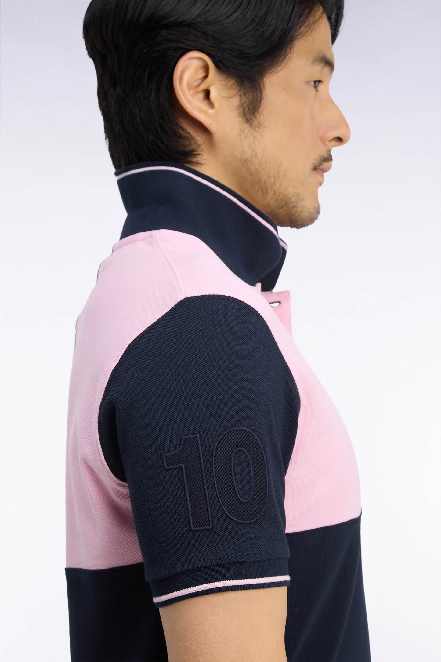 Polo manches courtes en coton marine et rose coupe droite