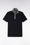 Two-tone short-sleeved polo shirt in navy and gray cotton, straight cut