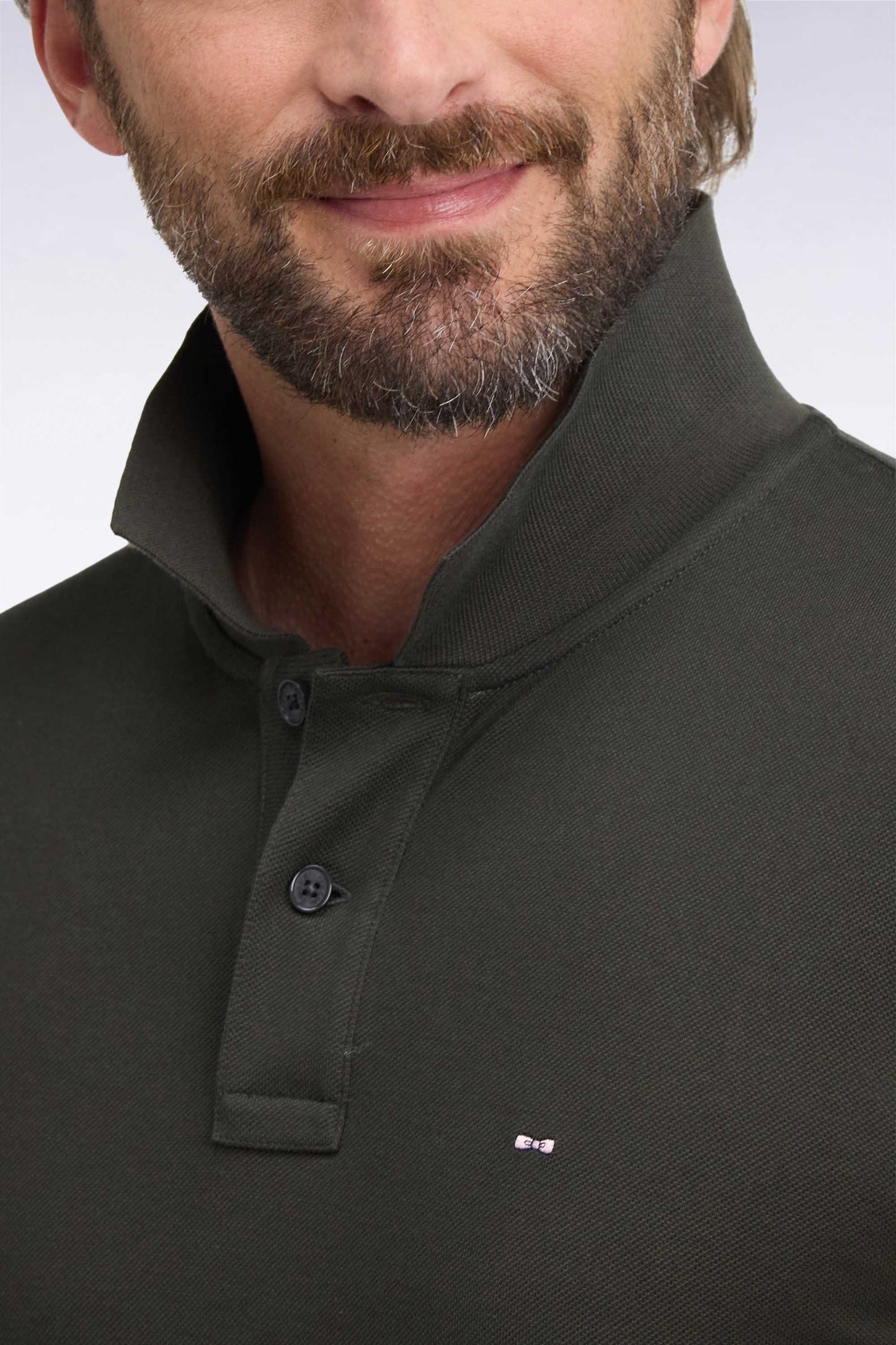 Polo manches longues en coton Pima kaki coupe droite