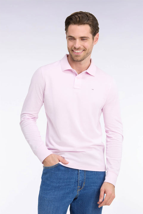 Polo manches longues en coton Pima rose coupe droite - Image 1