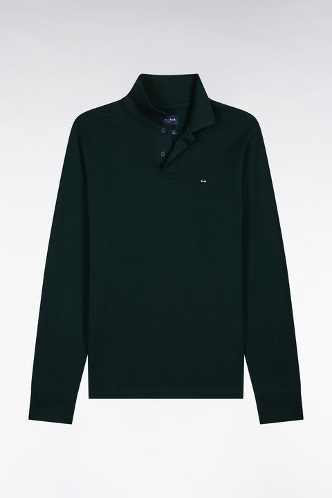 Polo manches longues en coton Pima vert foncé coupe droite - Image 2