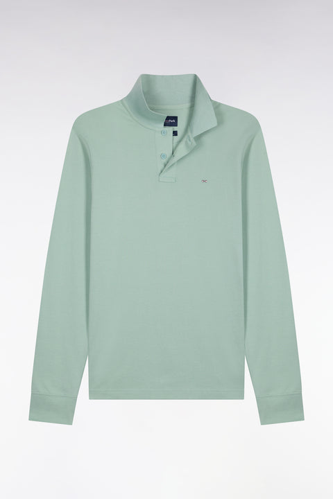 Polo manches longues en coton Pima vert coupe droite - Image 2