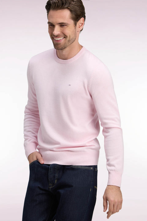Pull col rond en laine et coton rose coupe droite - Image 1