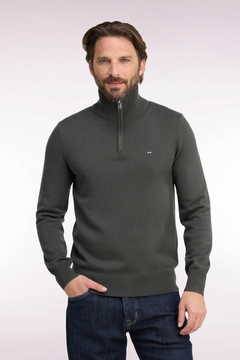 Pull col camionneur en laine et coton kaki coupe droite - Image 3