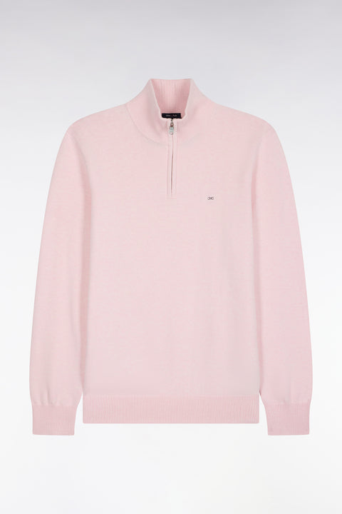 Pull col camionneur en laine et coton rose coupe droite - Image 2