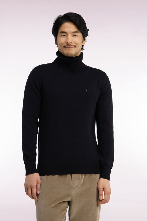 Pull col roulé en laine et coton noir coupe droite - Image 3