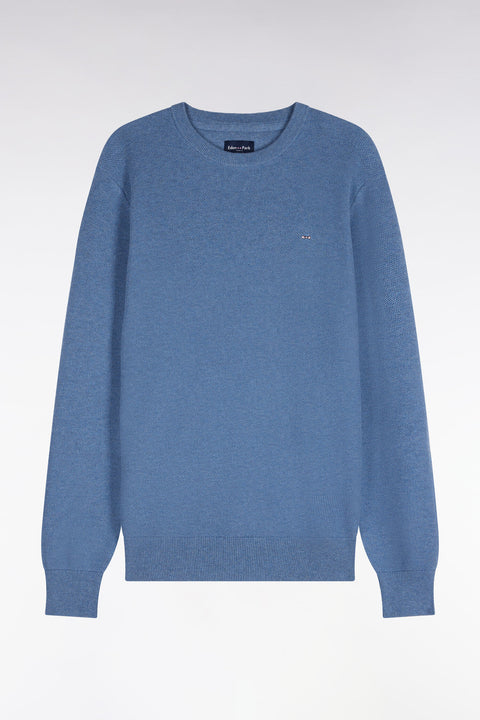 Pull col rond en coton bleu coupe droite - Image 2