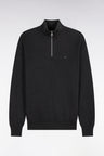 Straight cut dark gray cotton trucker neck sweater