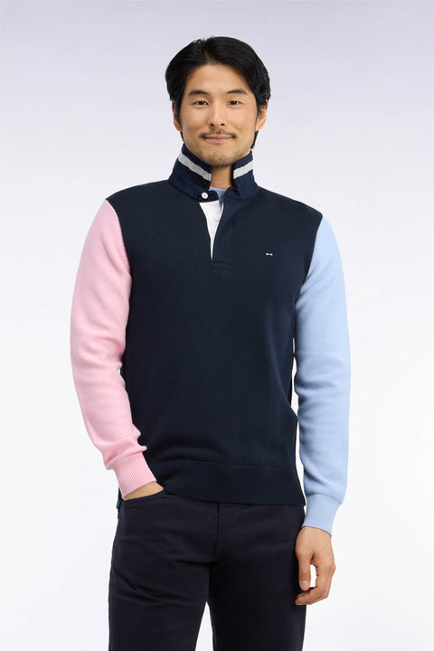 Pull à col maillot en coton tricolore broderie dos coupe regular - Image 3