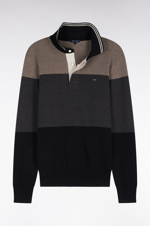 Pull à col maillot en coton tricolore à effet de rayures noir coupe regular - Image 2