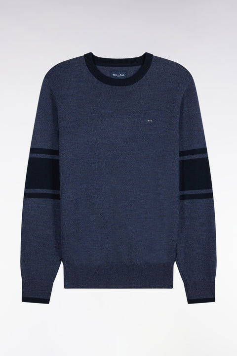 Pull à col rond en jersey de laine mérinos marine - Image 2