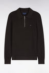 Pull à col polo zippé en coton et viscose marron coupe droite