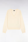 Pull col V en laine et coton écru coupe oversized