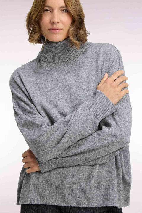 Pull col roulé en laine vierge et cachemire gris - Image 1