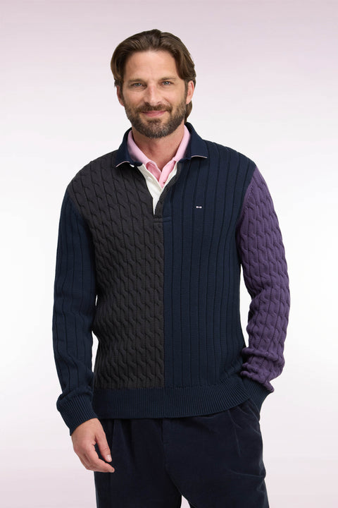 Pull à torsades en coton tricolore coupe droite - Image 3