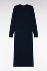Robe midi fendue en laine marine coupe droite