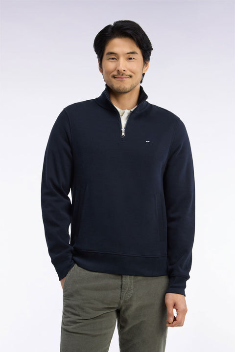Sweatshirt col camionneur en molleton coton marine coupe droite - Image 3