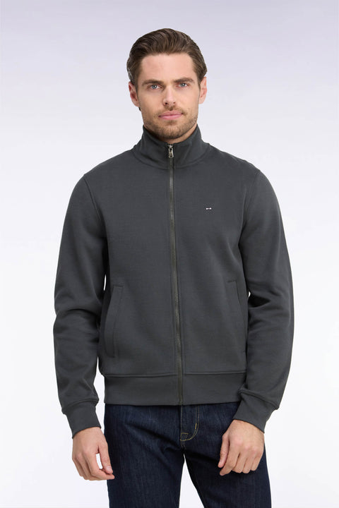 Sweatshirt zippé en molleton coton kaki coupe droite - Image 3