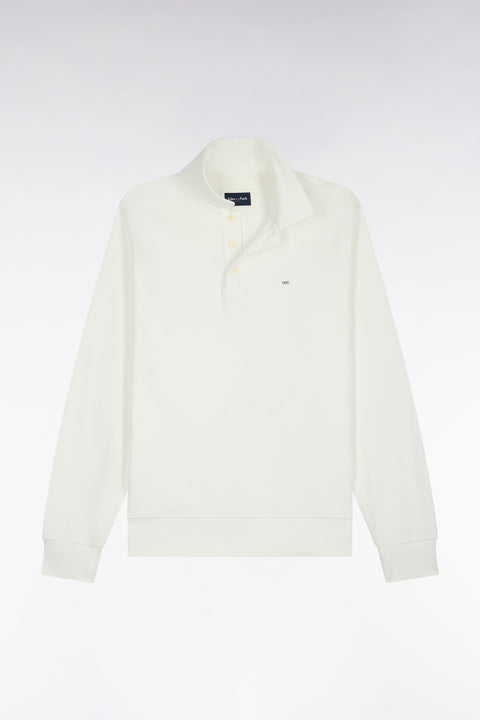 Sweatshirt col polo en coton écru coupe droite - Image 2