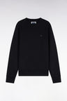 Sweatshirt col rond en molleton coton noir coupe droite
