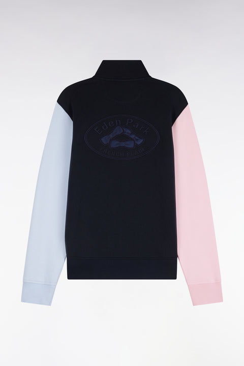 Sweatshirt zippé en molleton coton tricolore brodé coupe droite - Image 2