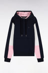 Sweatshirt à capuche en coton marine à découpes de manches coupe droite