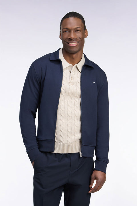 Sweatshirt zippé à col polo en coton marine coupe droite - Image 3