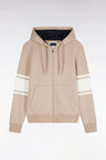 Straight cut beige cotton fleece zipped hoodie