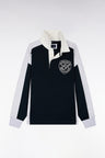 Sweatshirt unisexe à col maillot en interlock marine et découpes contrastées coupe loose