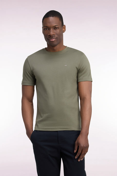 T-shirt manches courtes en coton vert olive coupe droite - Image 3