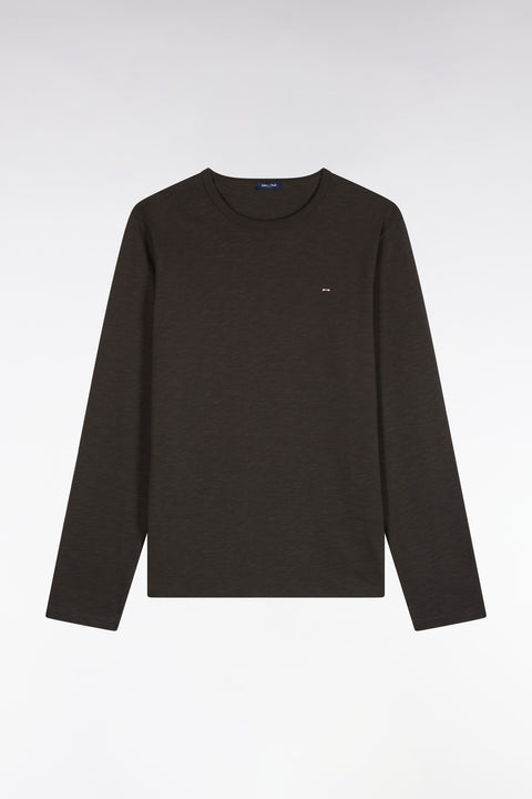 T-shirt manches longues en coton kaki coupe ajustée - Image 2