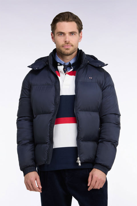 Doudoune en nylon marine à capuche amovible - Image 3