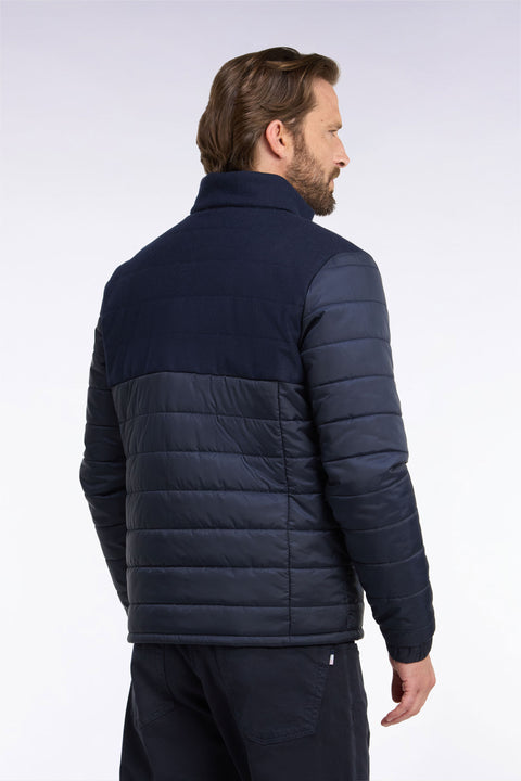 Doudoune bimatière en nylon et flanelle marine - Image 3