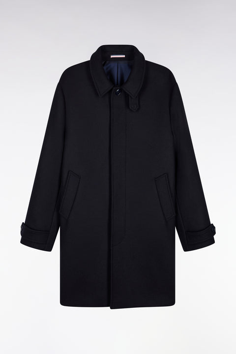 Manteau long en lainage marine coupe droite - Image 1