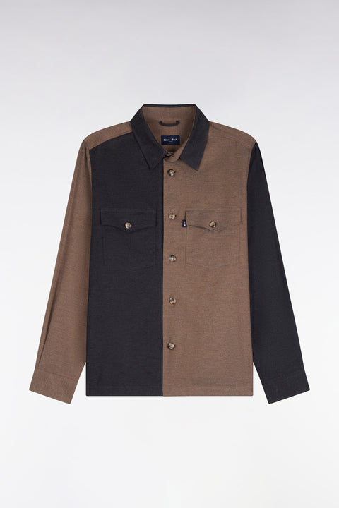 Surchemise en coton bicolore camel et kaki coupe droite - Image 2