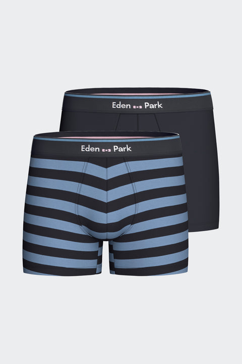 Lot de 2 boxers en jersey de coton stretch unis et rayés marine - Image 1