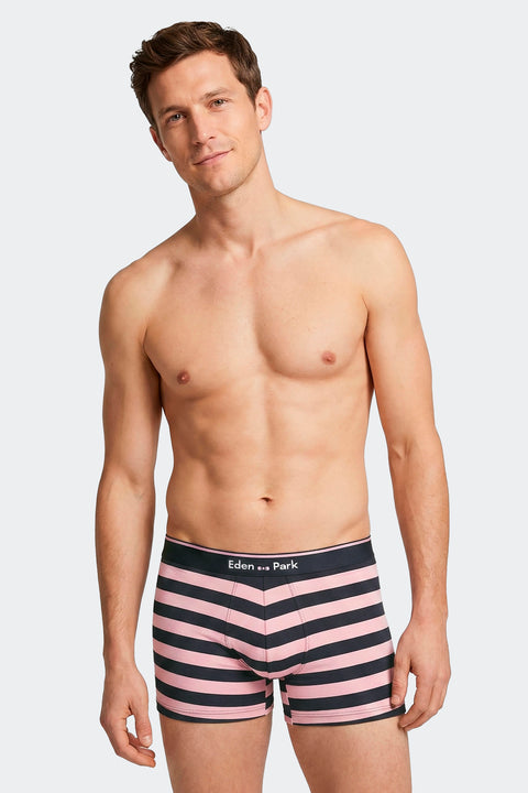 Lot de 2 boxers en jersey de coton stretch unis et rayés marine et rose - Image 2