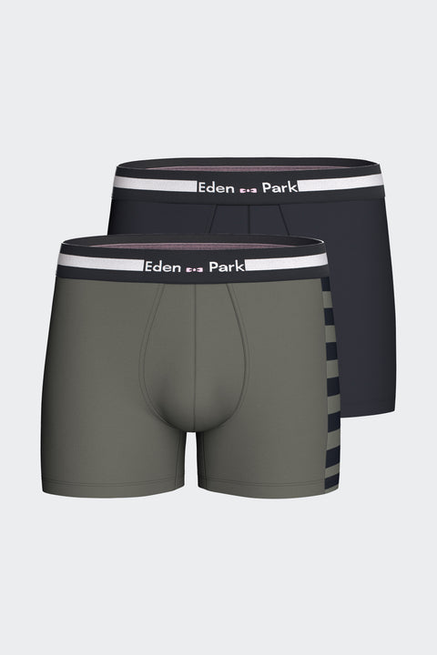 Lot de 2 boxers en jersey de coton stretch marine et kaki - Image 1