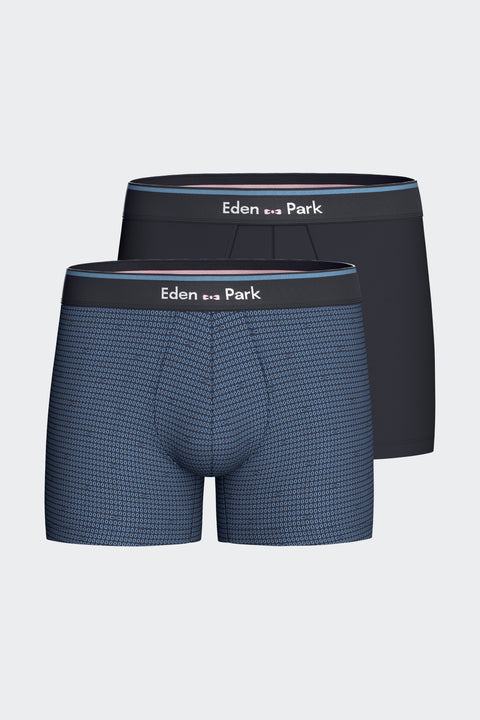 Lot de 2 boxers en jersey de coton stretch unis et imprimés marine - Image 1