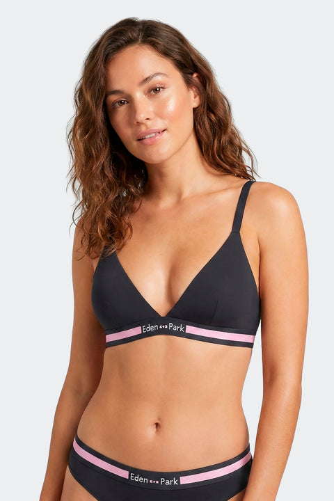 Soutien-gorge triangle en coton stretch marine élastique siglé - Image 2