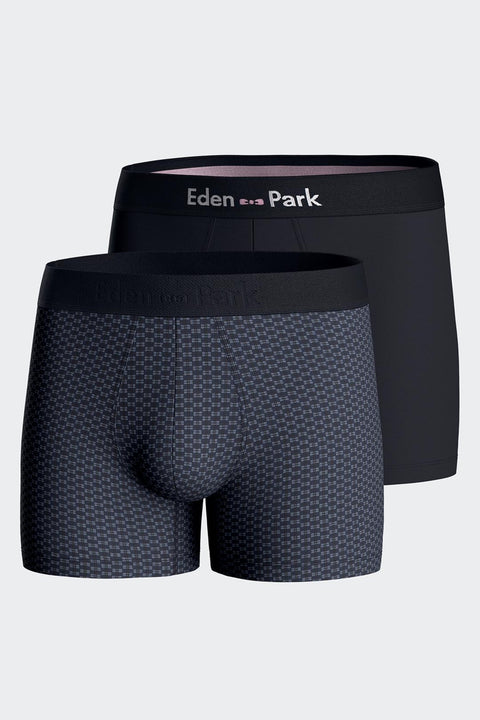 Lot de 2 boxers en coton stretch micro-motifs graphiques bleu foncé - Image 1