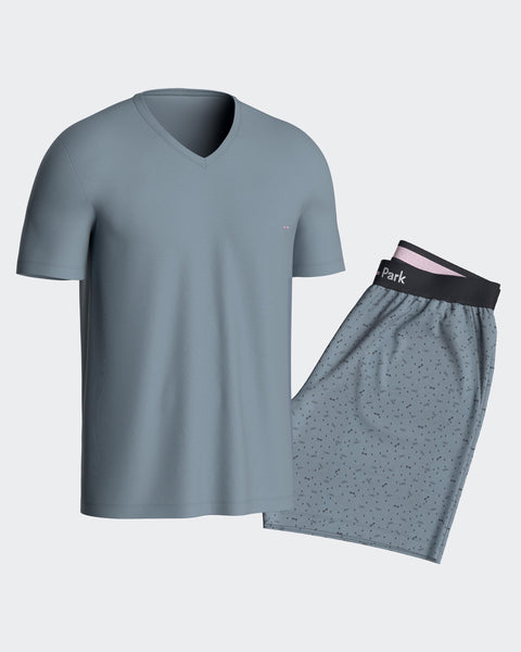 Pyjama court en jersey de coton gris short à micromotifs - Image 3