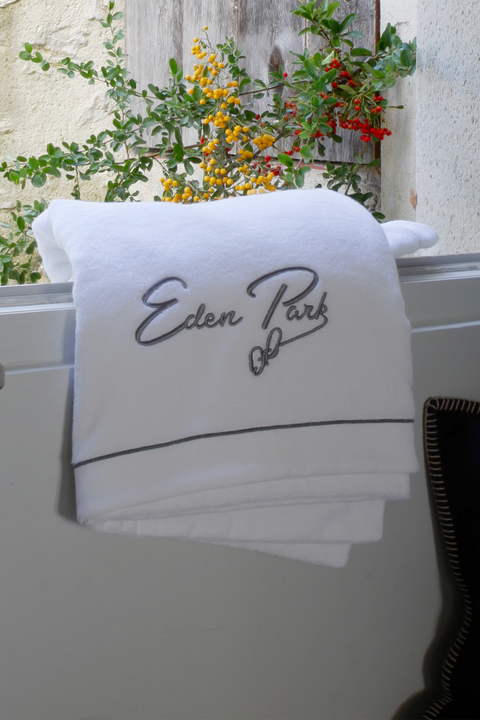 Large bath towel with grey embroidery - Image 1