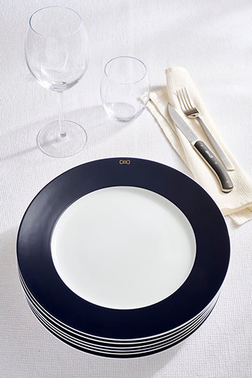 Lot de 6 grandes assiettes marine en porcelaine de Limoges