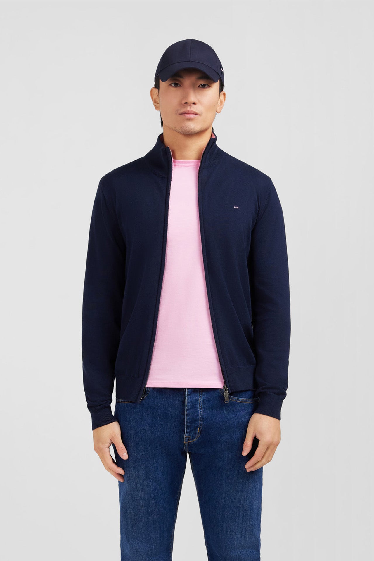 Cardigan bleu marine zippé en coton