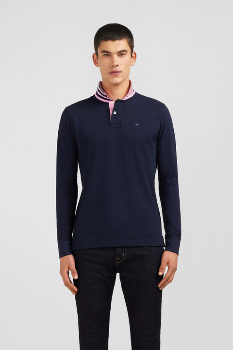 Navy cotton polo with contrasting neck - Image 1