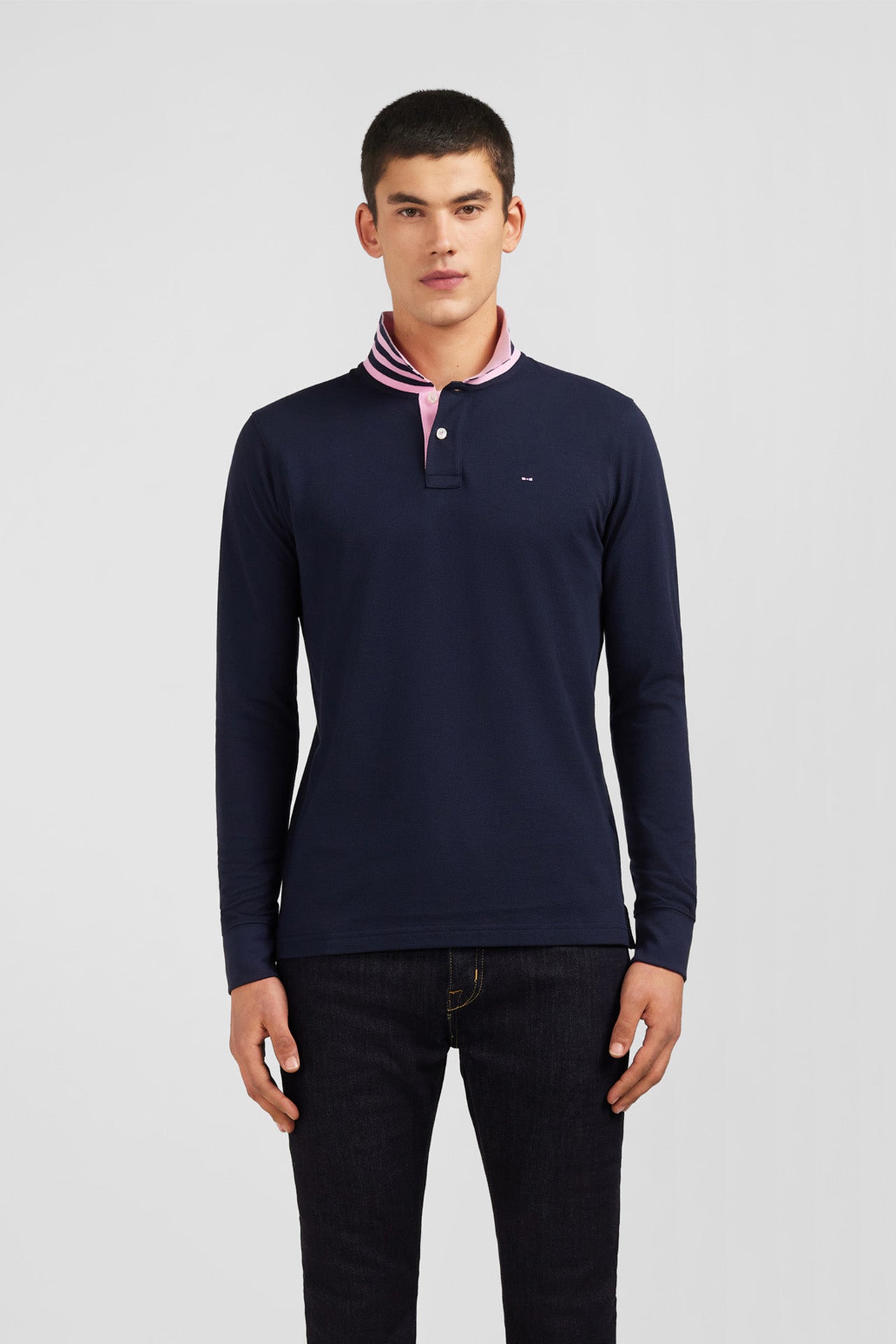 Navy cotton polo with contrasting neck