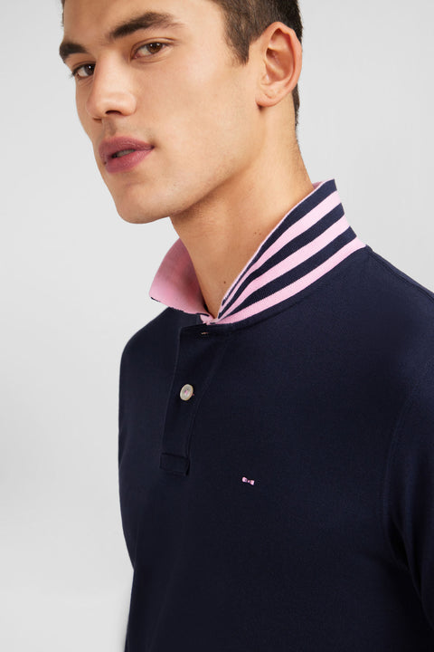 Navy cotton polo with contrasting neck - Image 3