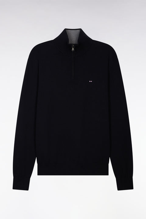 Black cotton jersey jumper with trucker neck - Image 2