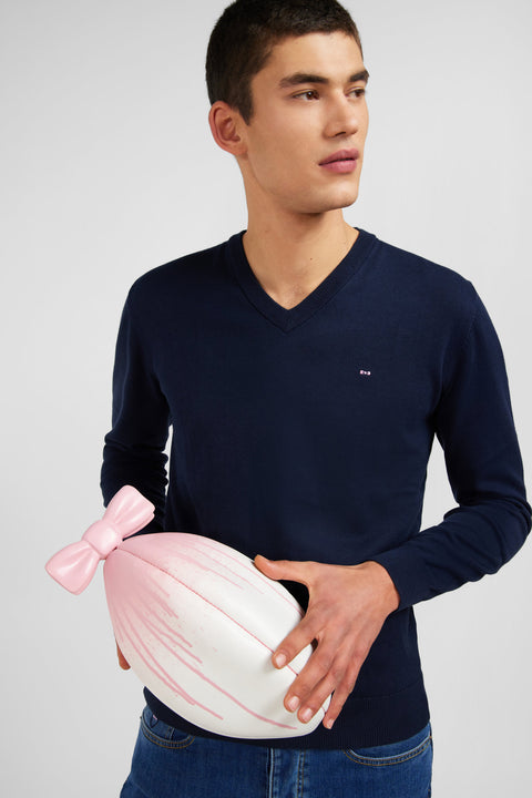 Pull bleu marine à col V en coton - Image 3